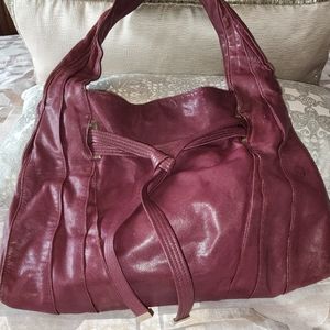 Kooba Large Burgundy Genuine Leather Satchel Hobo Handbag w/Storage bag